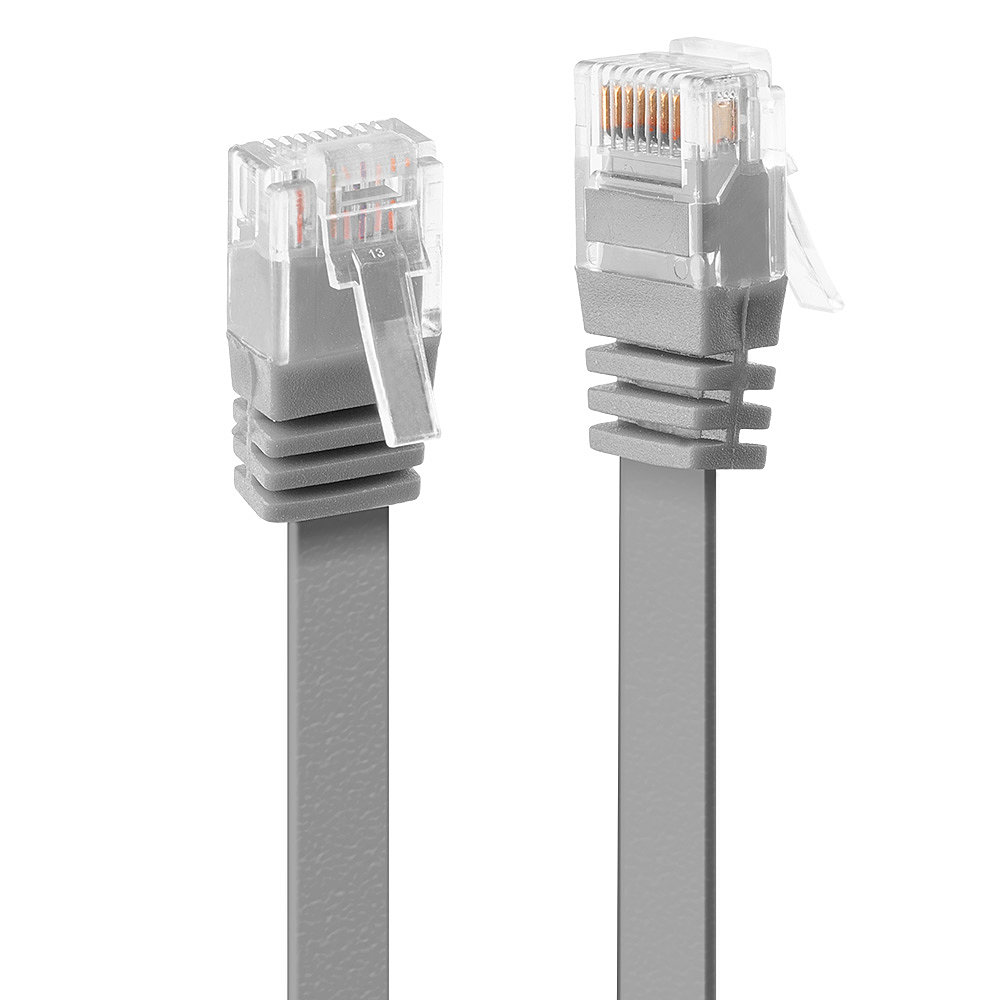 Câble réseau Plat Gris Cat.6A U/UTP, 1m RJ45, M/M, 250MHz, 100% cuivre, 32AWG