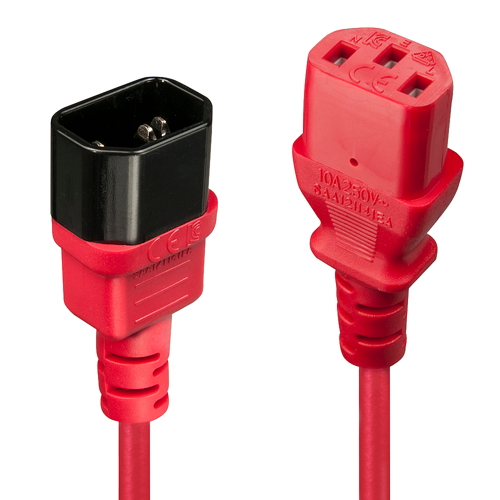 Rallonge secteur IEC, rouge, 1m Idéal pour organiser vos câbles dans une