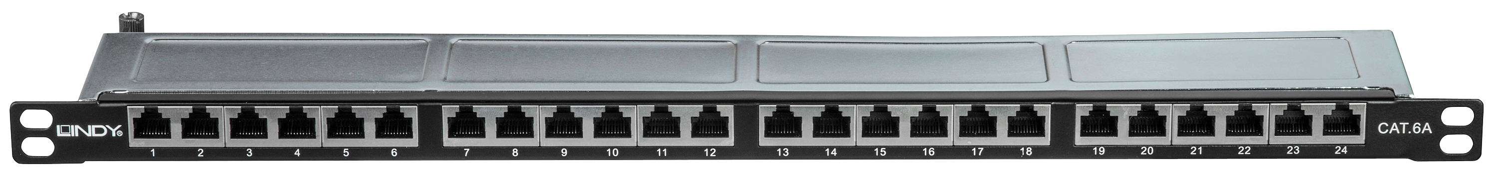Panneau de brassage 24 ports Cat.6A STP, 1/2U, noir