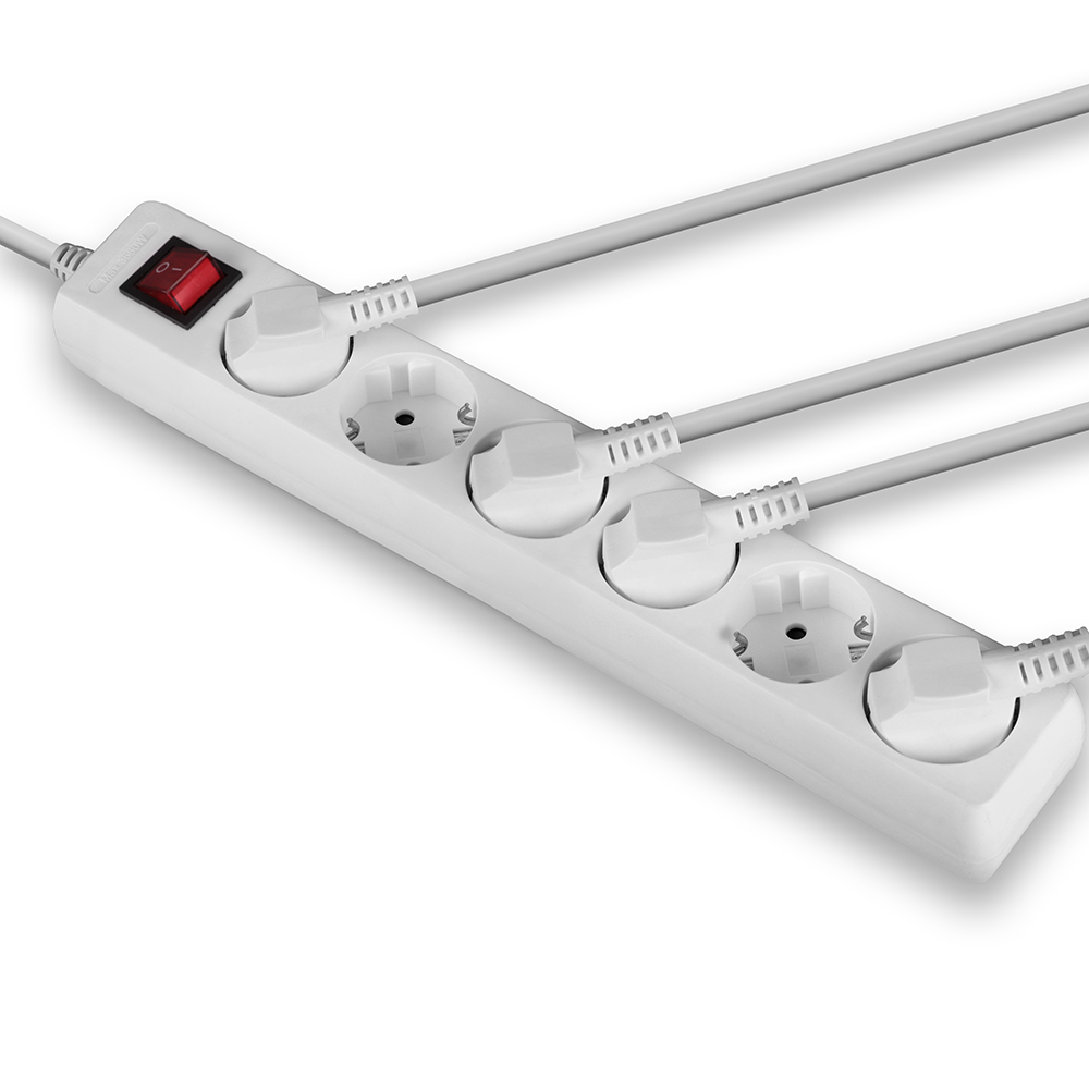 Multiprise 6 prises Schuko avec interrupteur, blanc