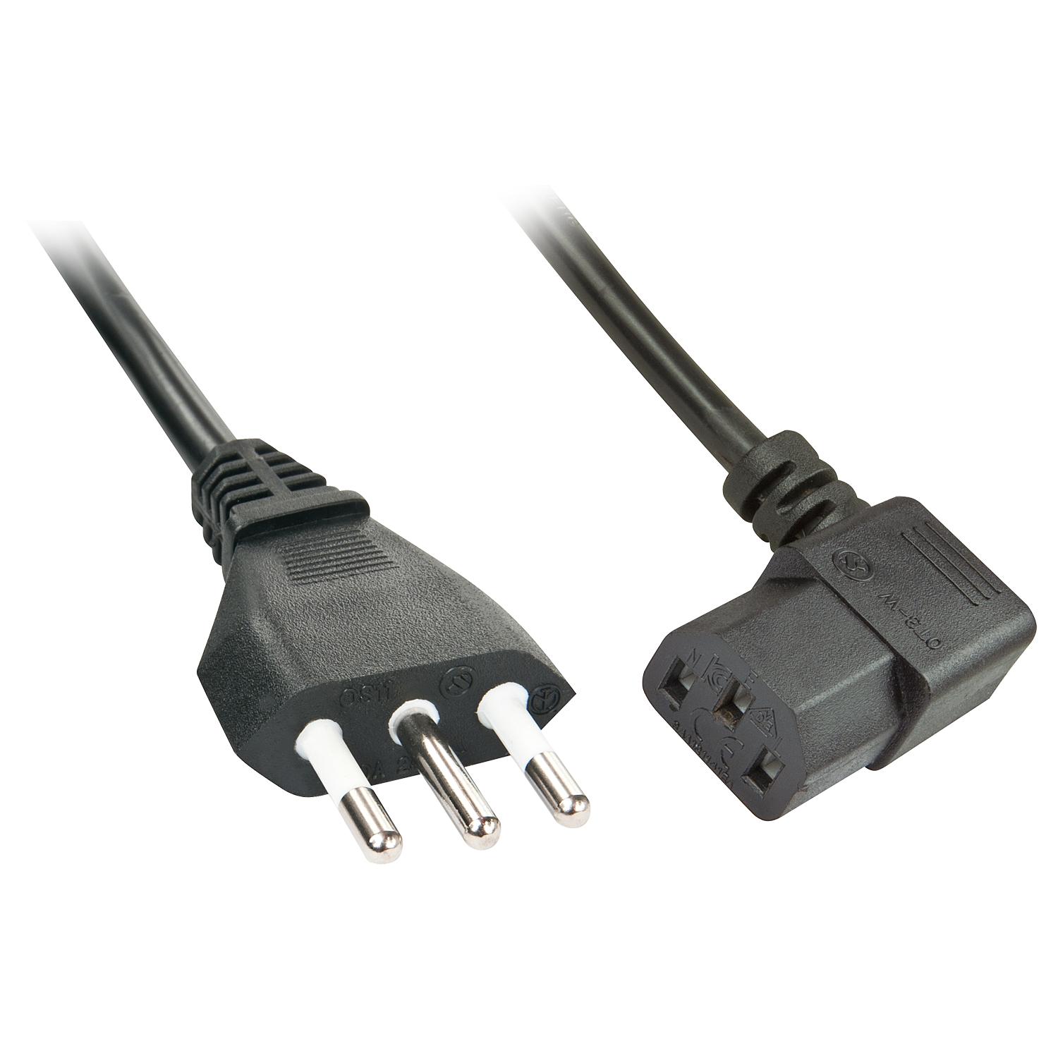Câble secteur italien IEC coudé, 2m Parfait pour les connexions entre ordina