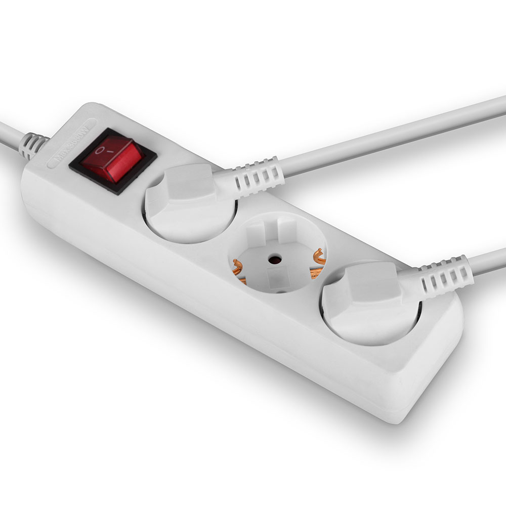 Multiprise 3 prises Schuko avec interrupteur, blanc