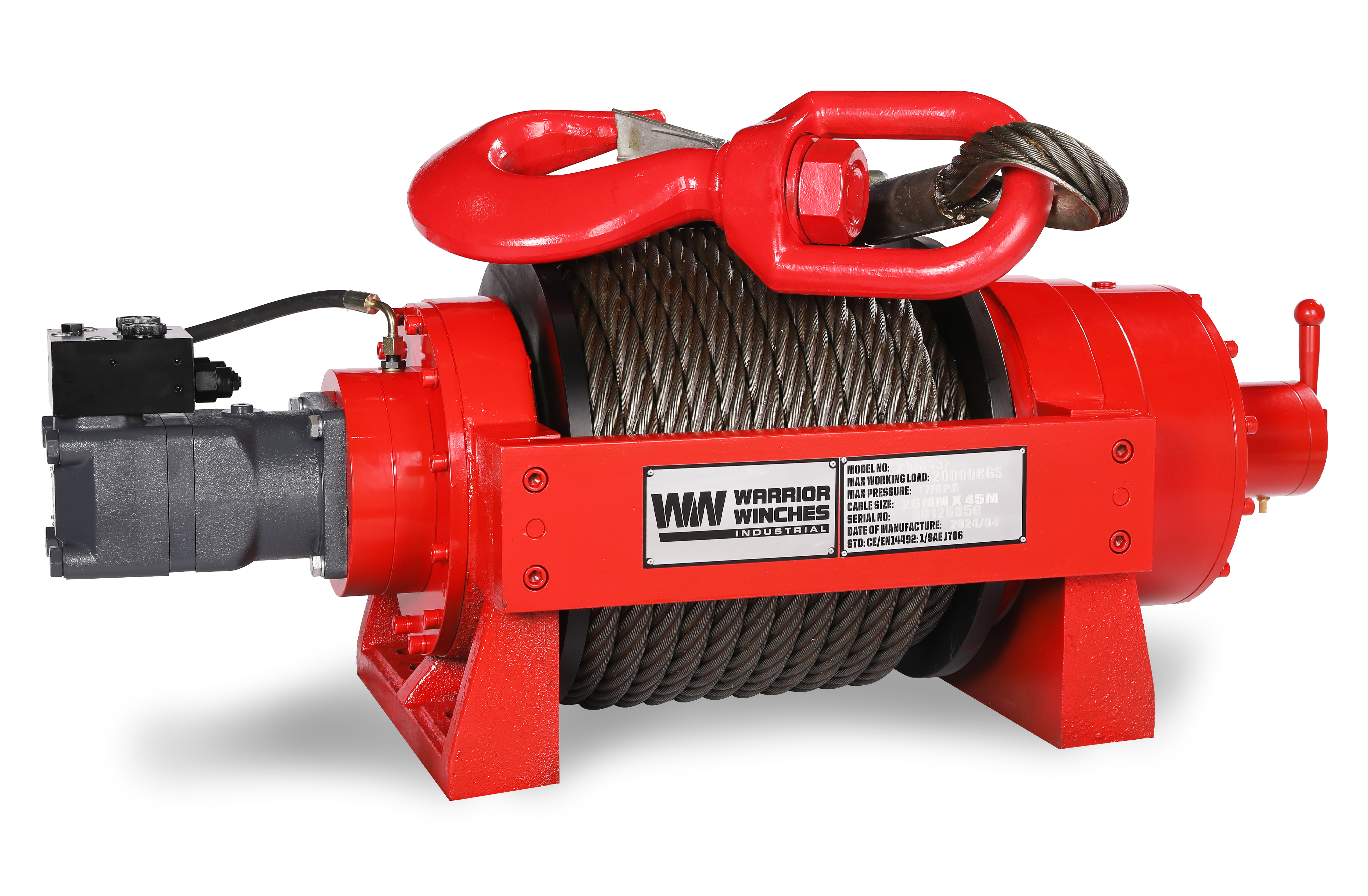 [20JR02H-CAD] JR20 44,000lb (20 Ton) Industrial Hydraulic Winch - Steel Rope
