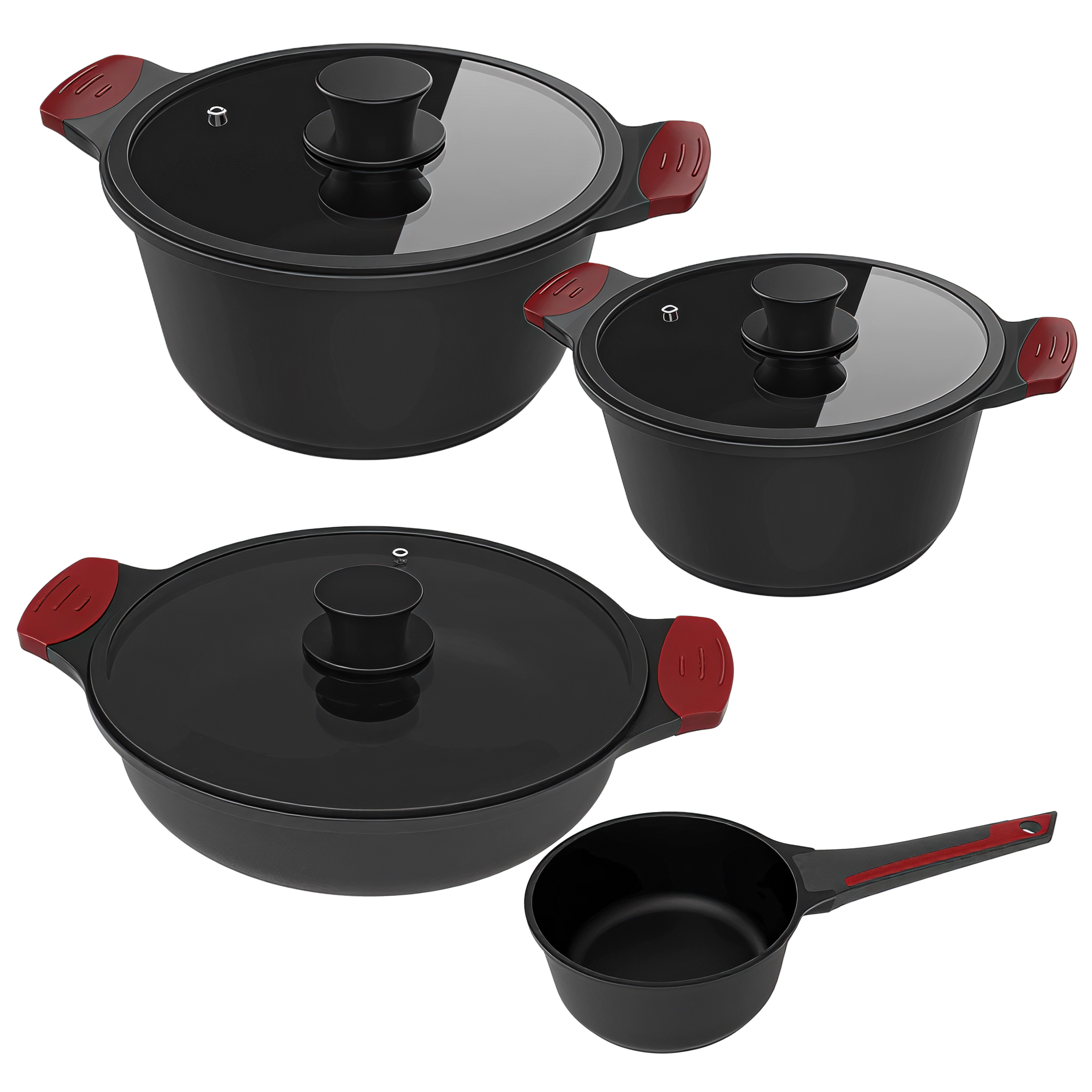 Set cacerolas de 20, 24, 28cm y cazo de 16cm, Colección Gourmet+