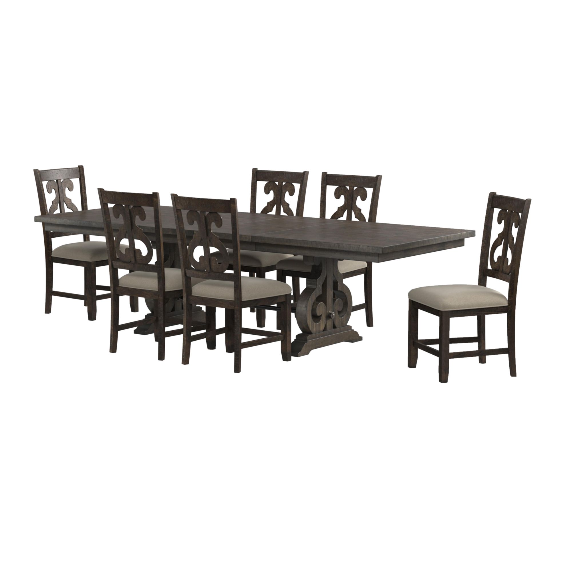 7PC Rectangular Dining Set w/Wooden Swirl Back Side Chairs