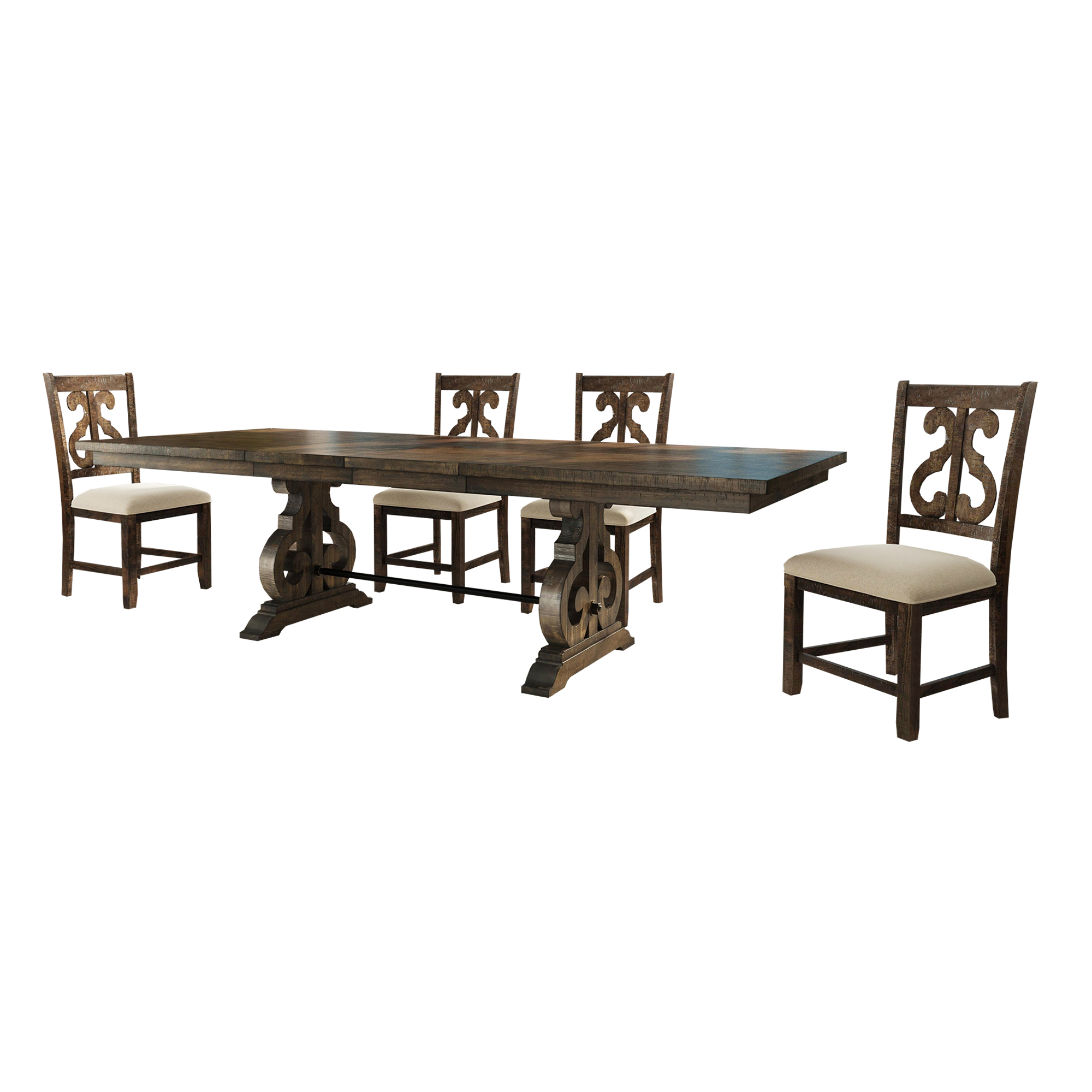 5PC Rectangular Dining Set w/Wooden Swirl Back Side Chairs