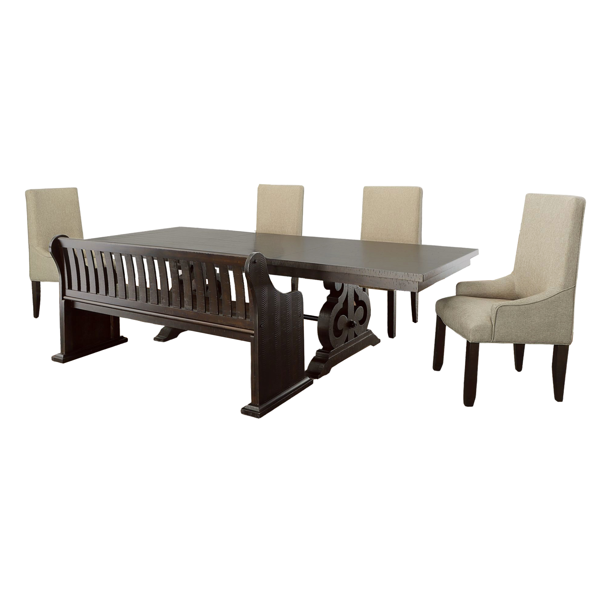 6PC Rectangular Dining Set w/Parsons Chairs and Bench