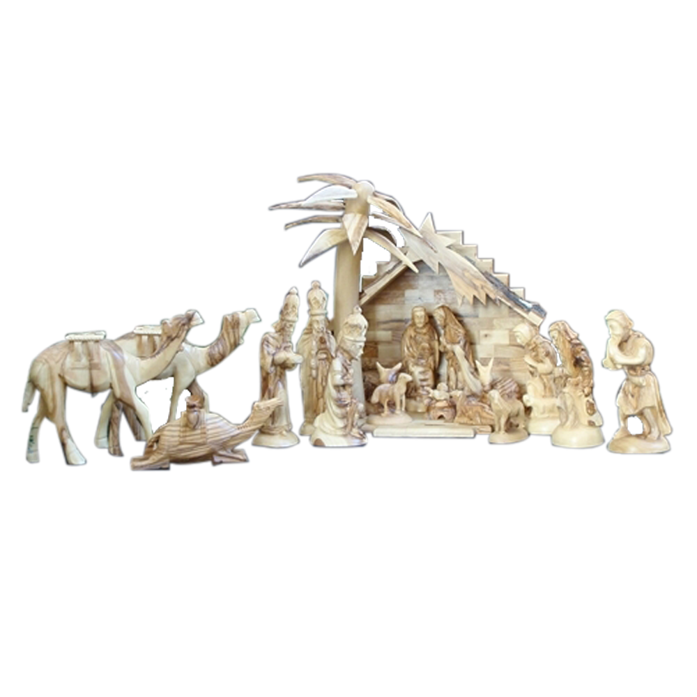 Olive Wood Nativity with Stable, , large image number 0