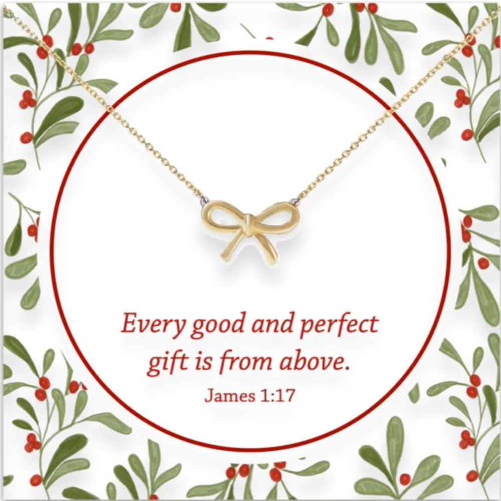 Every Good and Perfect Gift Bow Necklace, , large image number 0