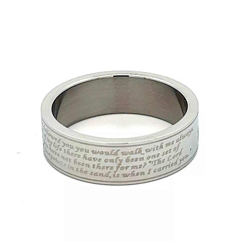 Footprints Poem Stainless Steel Ring, , large image number 1