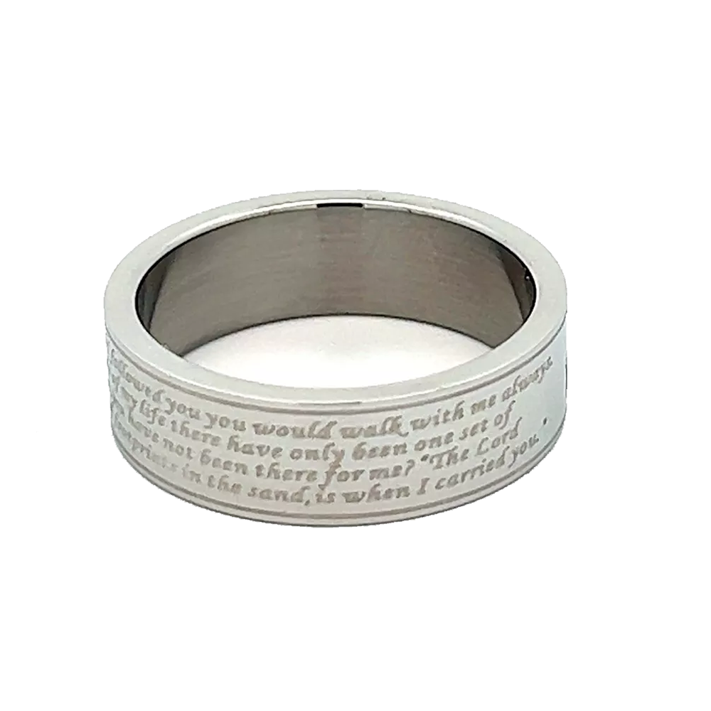Footprints Poem Stainless Steel Ring, , large image number 2
