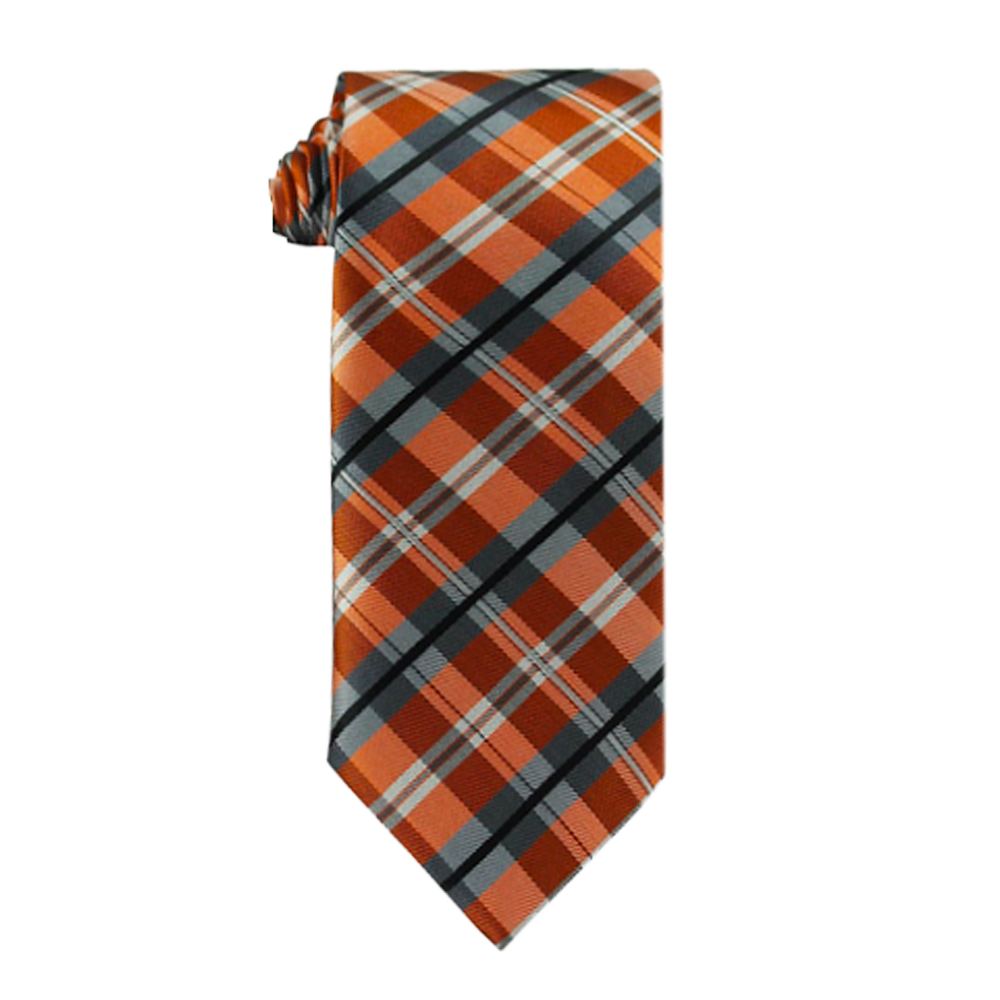 Youth Tangerine and Sterling Plaid Necktie