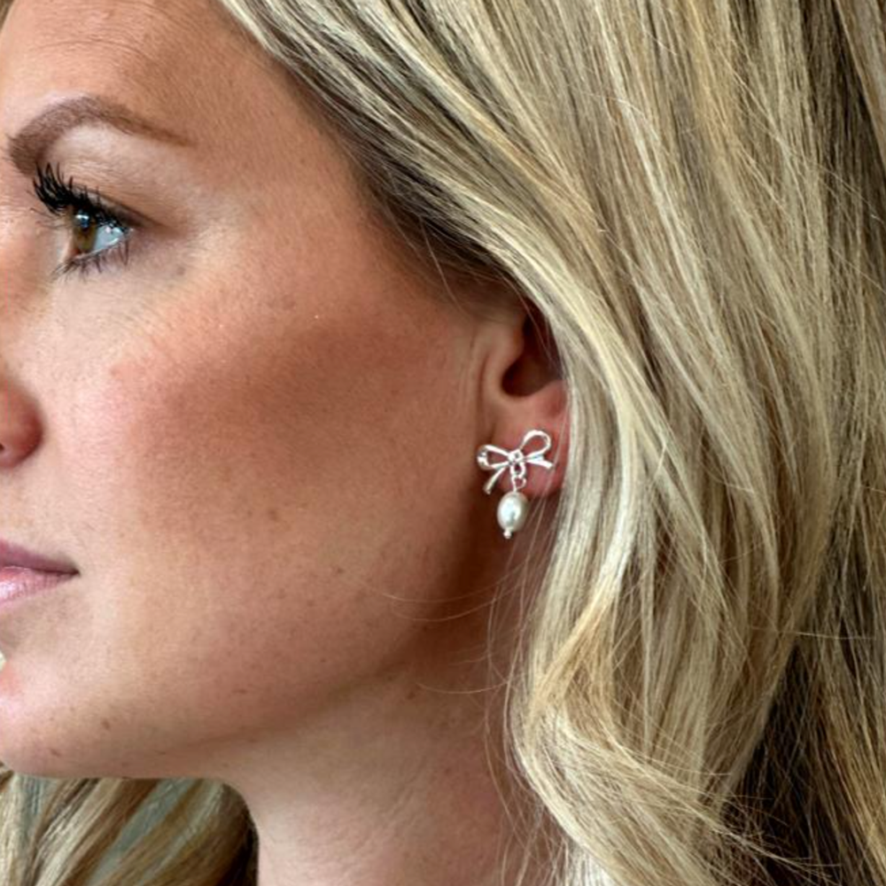Earrings Mother Pearls Bow Silver, , large