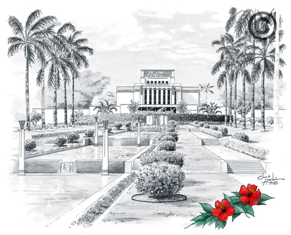 Laie Hawaii Temple Sketch 5x7 Print, , large image number 0