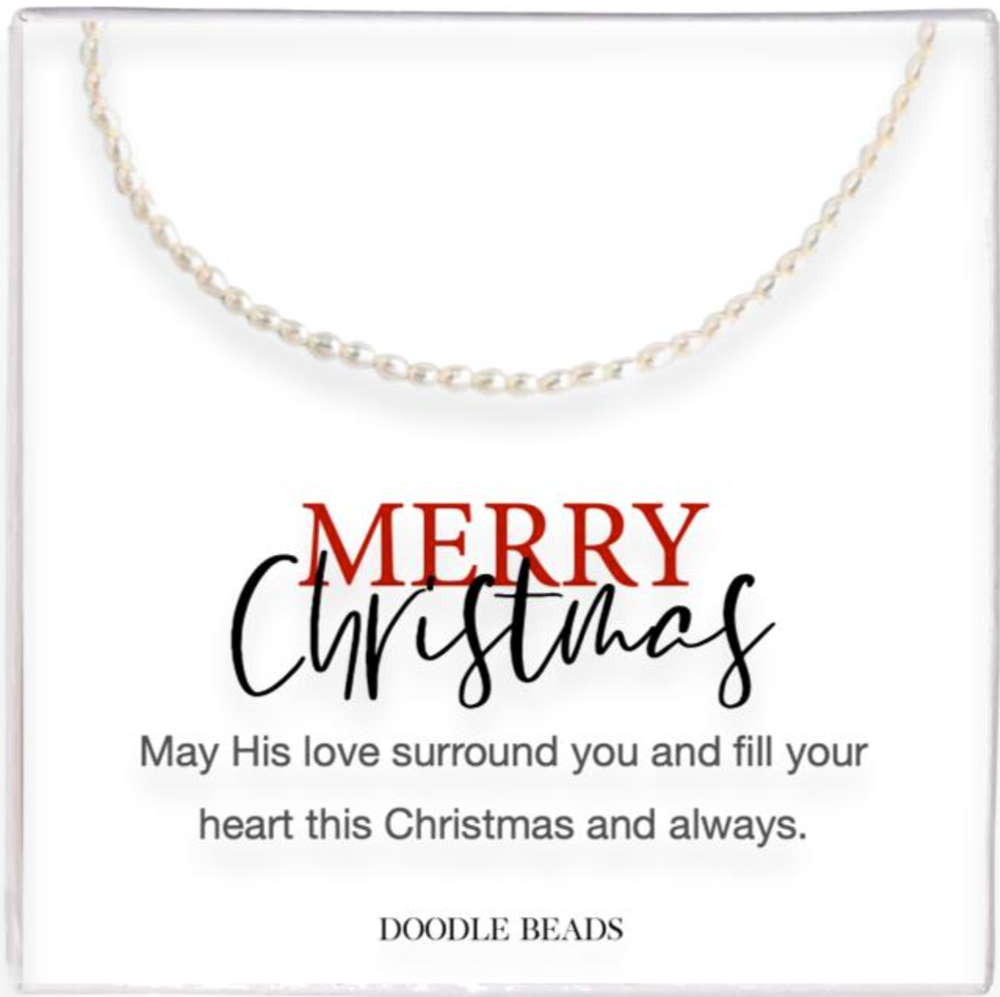 Merry Christmas Rice Pearl Necklace