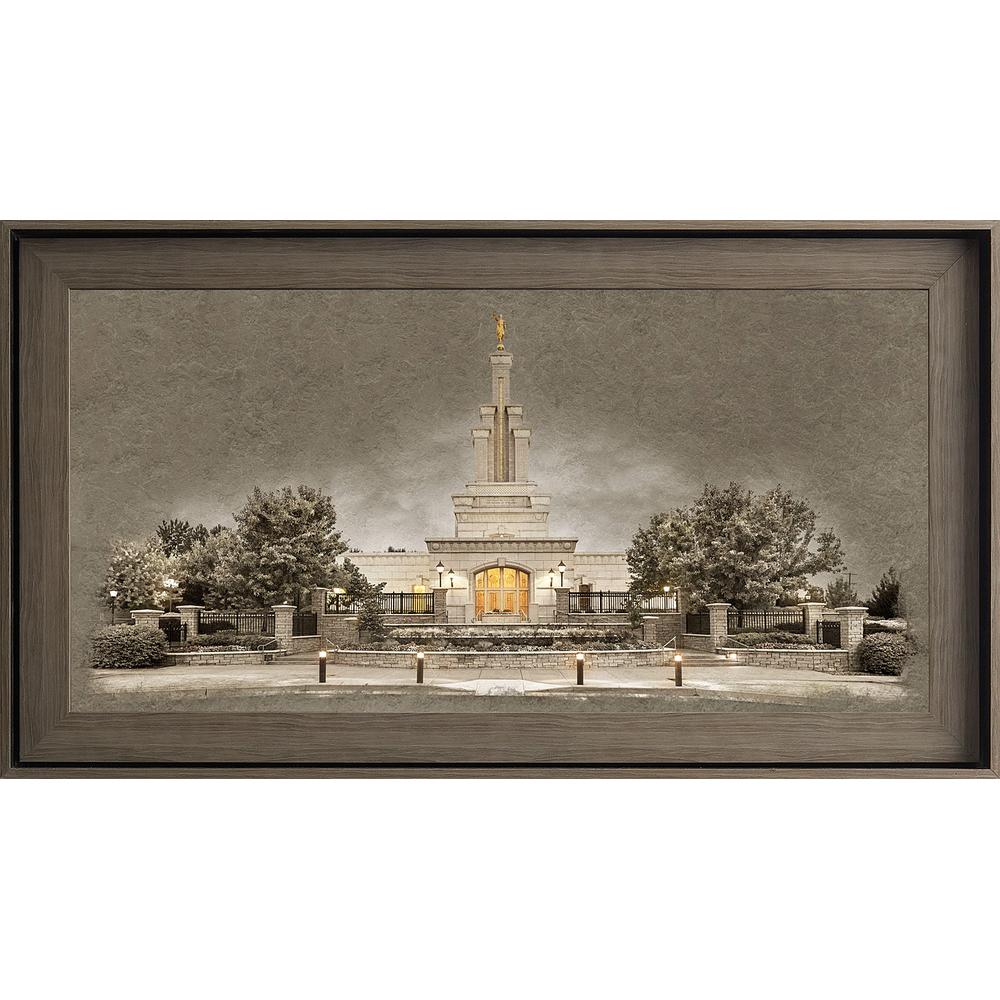 Columbia River, Washington Temple Framed Art, Gray Wood (22x39 Textured Paper)