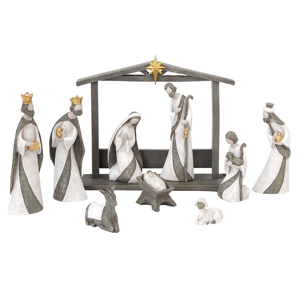 Golden Silent Night Resin Nativity