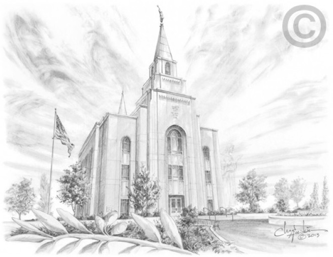 Kansas City Missouri Temple Sketch (5x7 Print), , large image number 0