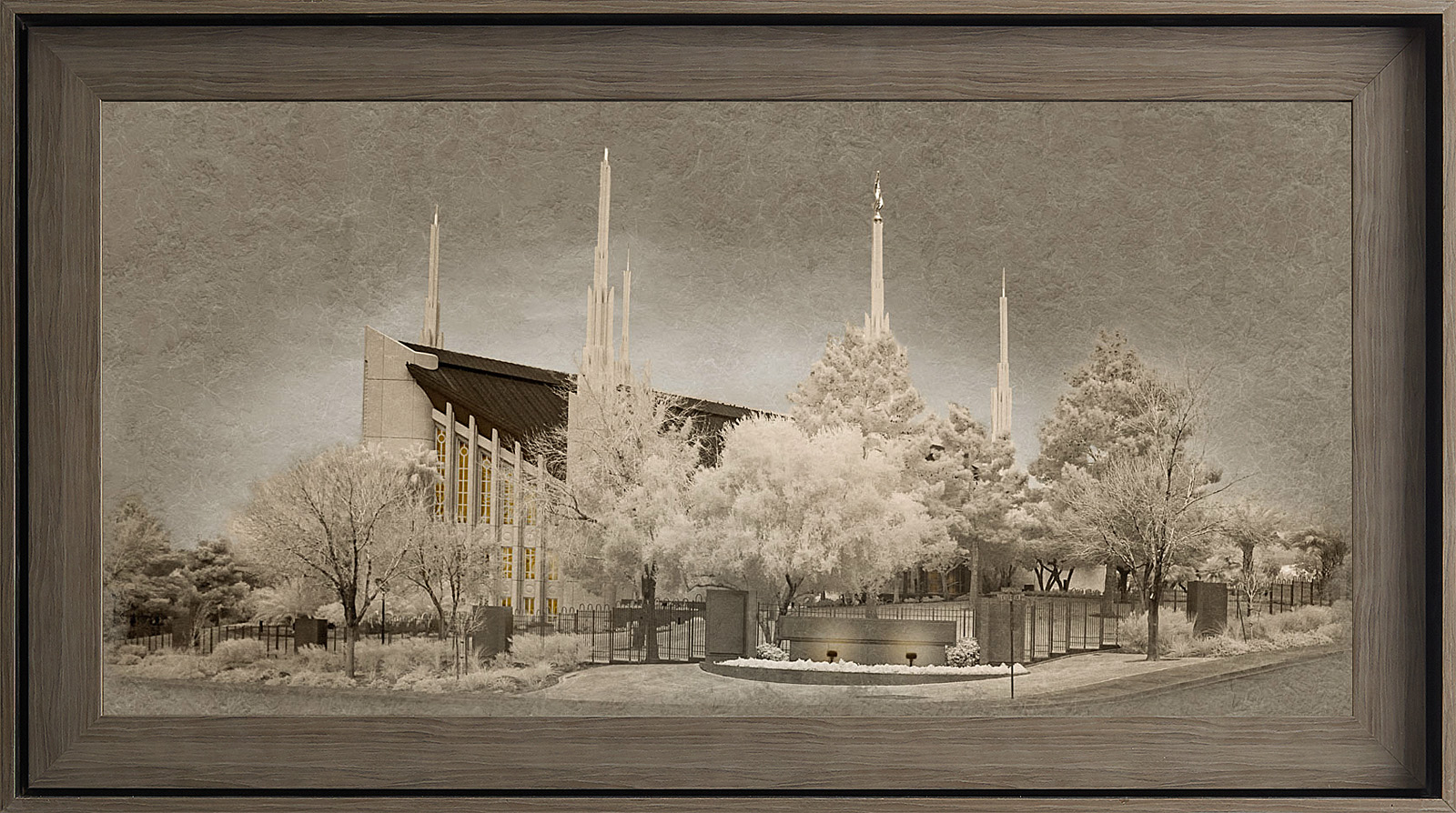 Las Vegas Temple Framed Art, Gray Wood (22x39 Textured Paper)
