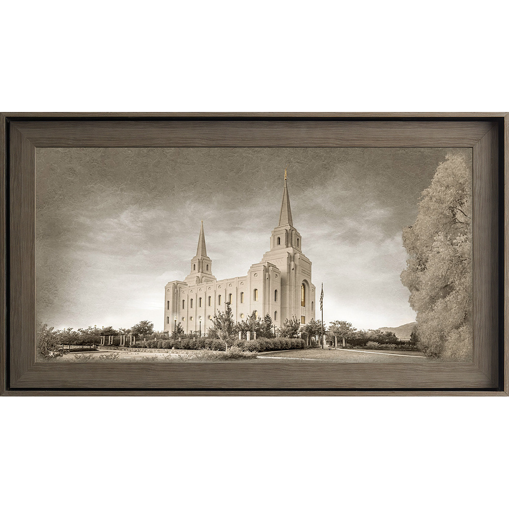 Brigham City Temple Framed Art, Gray Wood (22x39 Textured Paper), , large image number 0