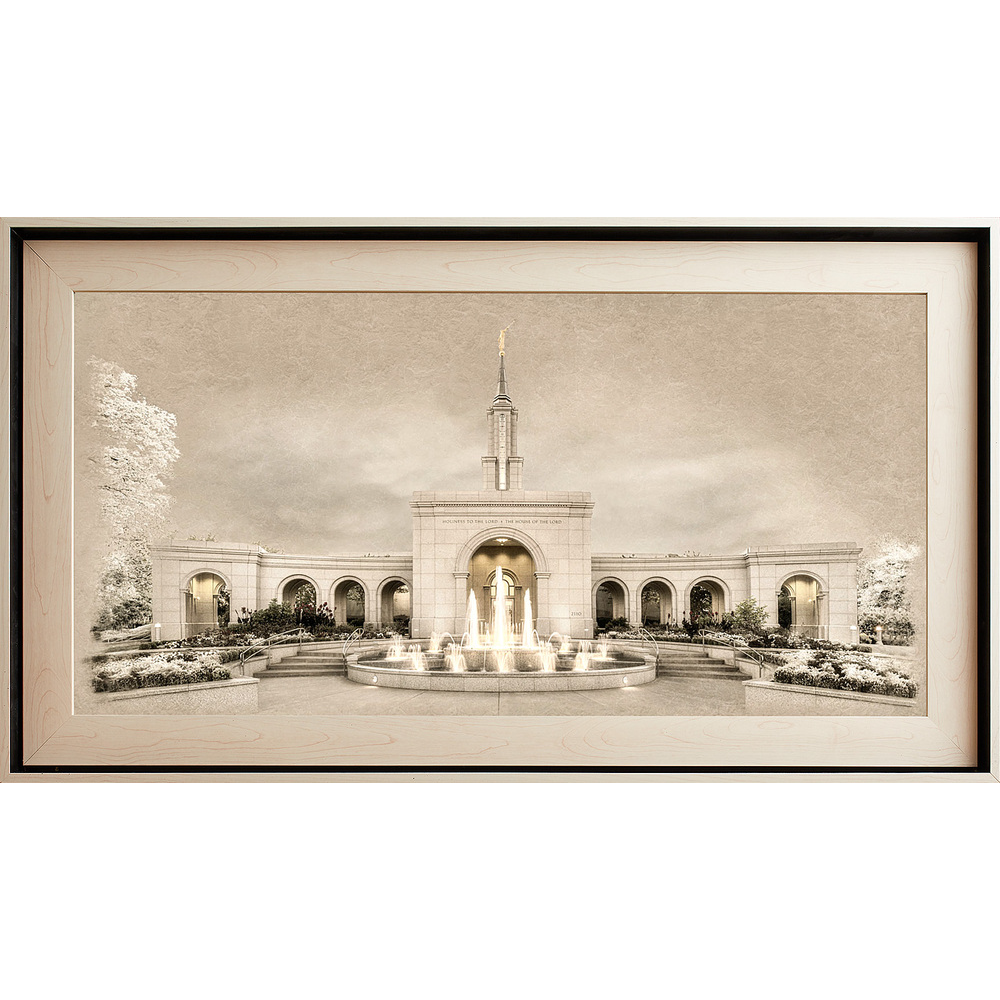 Sacramento Temple Framed Art, Light Wood (22x39 Textured Paper)