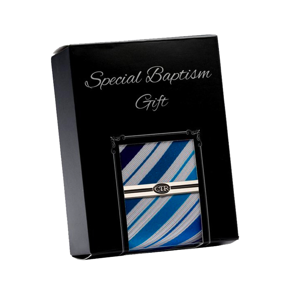 Teal Stripe Tie and Tie Bar Baptism Set