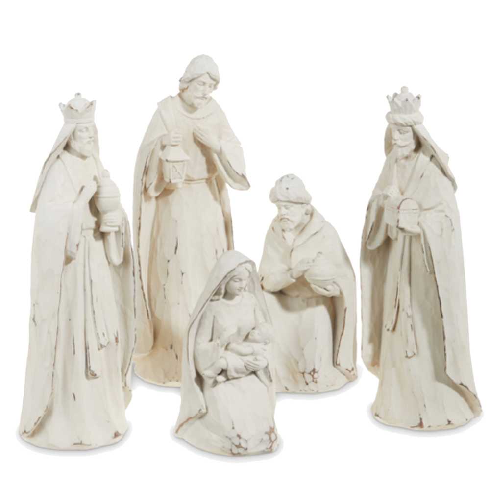 Distressed Whitewash Nativity Set, , large image number 0