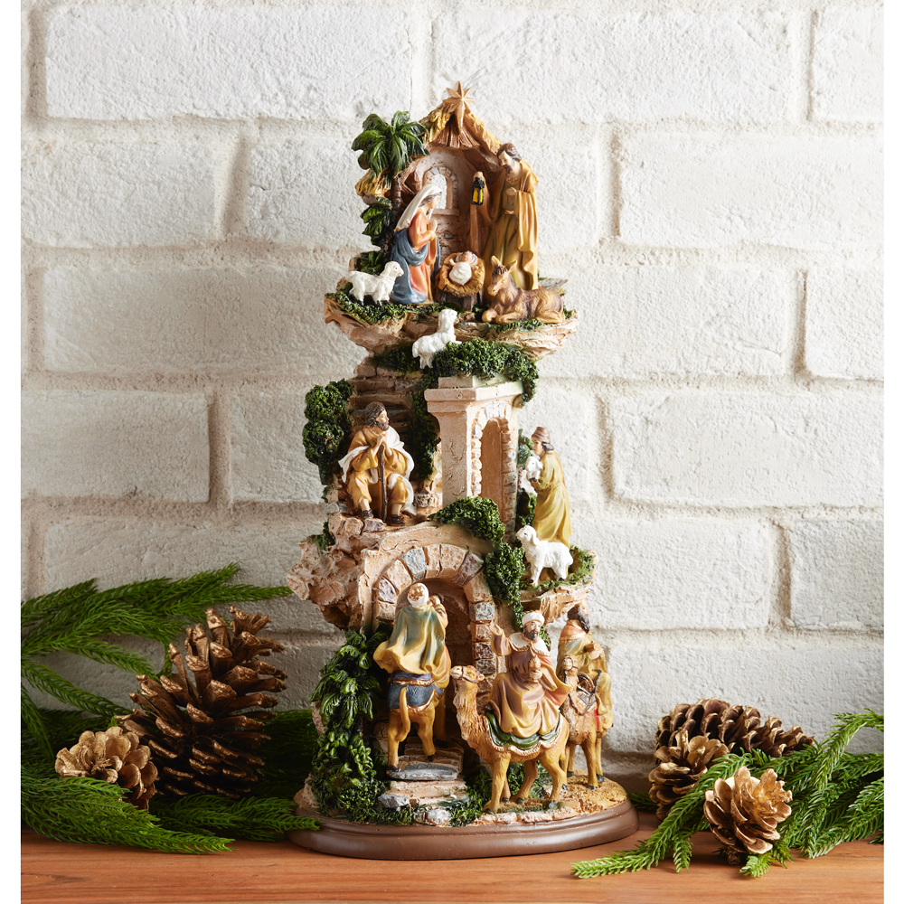 Stable with Stairs Resin Nativity, , large image number 1