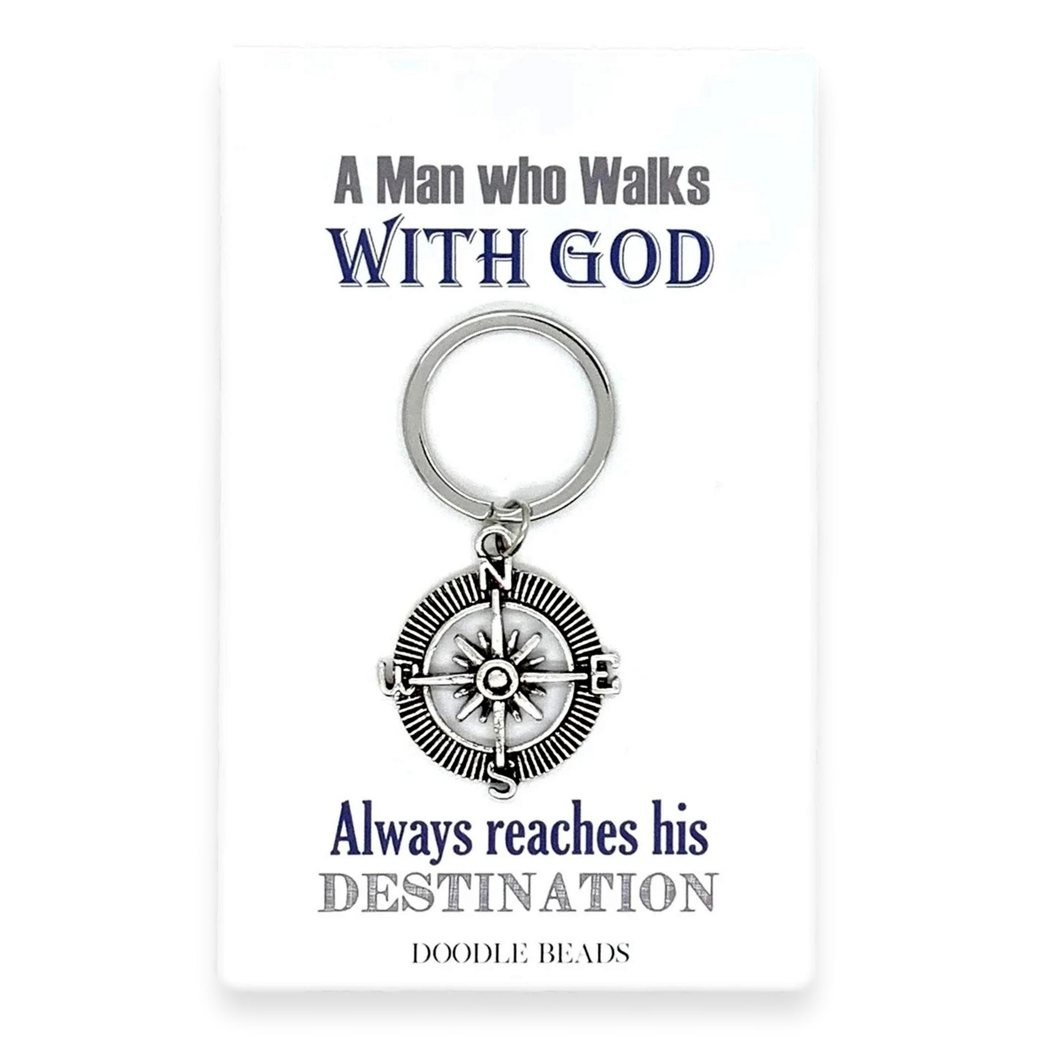 A Man Who Walks with God Compass Key Ring, , large image number 0