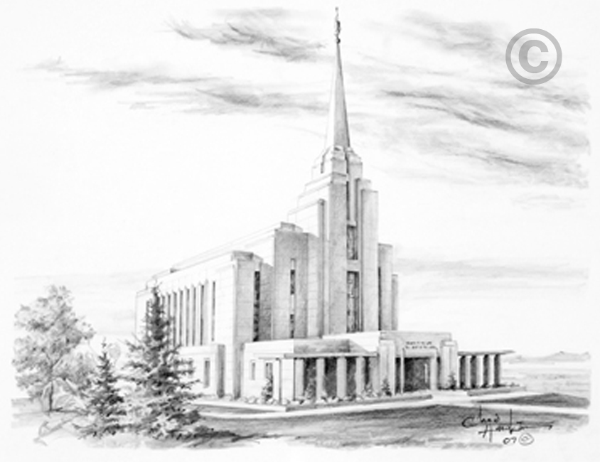 Rexburg Temple Sketch (16x20 Matted Art), , large image number 0