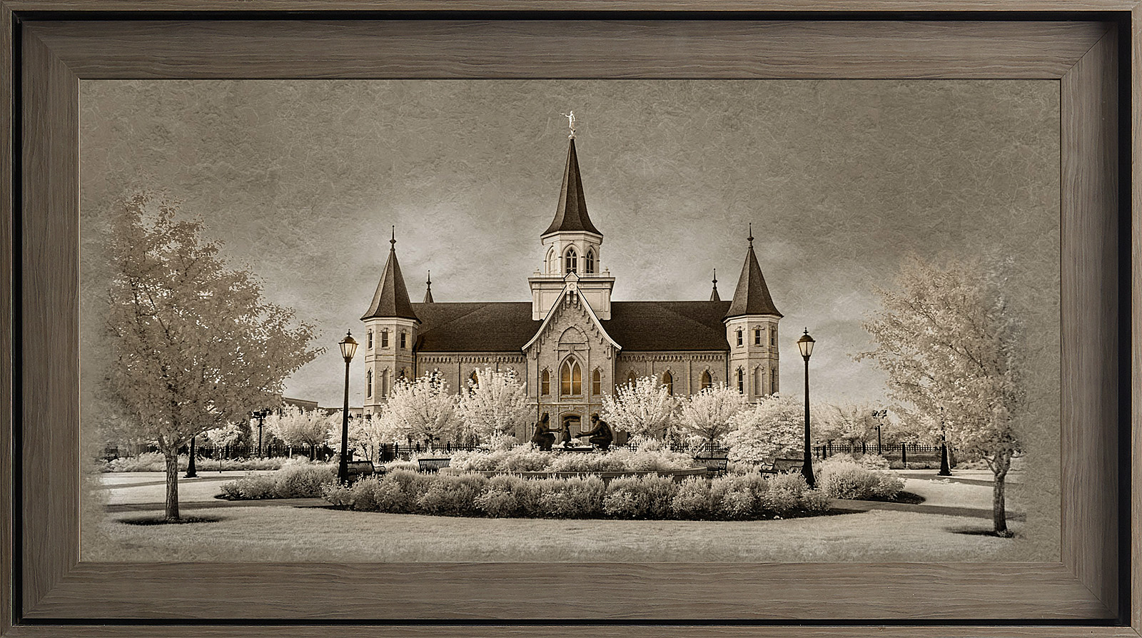 Provo City Center Temple Framed Art, Gray Wood (22x39 Textured Paper)