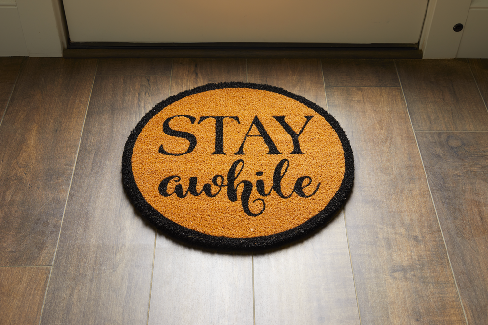 Stay Awhile Welcome Mat, , large image number 1