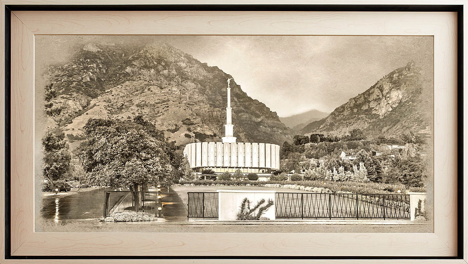 Provo Temple Framed Art, Light Wood (22x39 Textured Paper), , large image number 0
