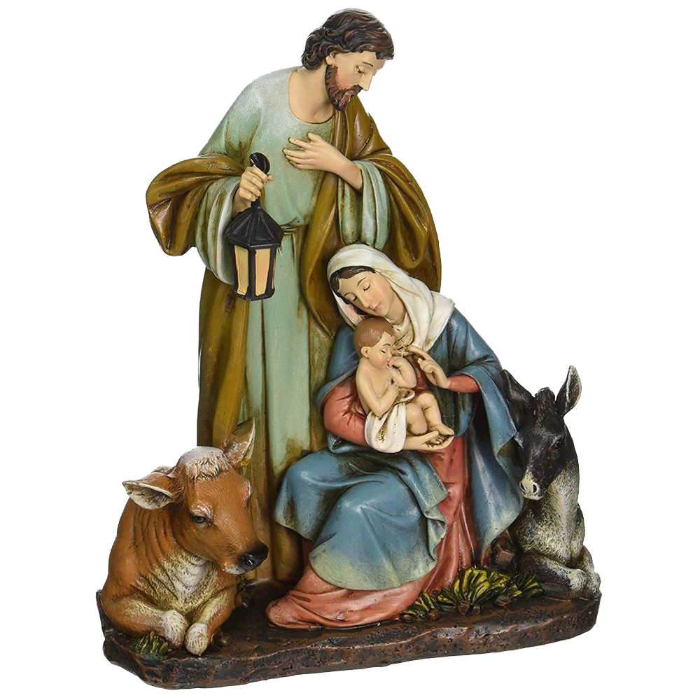 Holy Family with Barn Animals Resin Nativity Figurine, , large image number 0