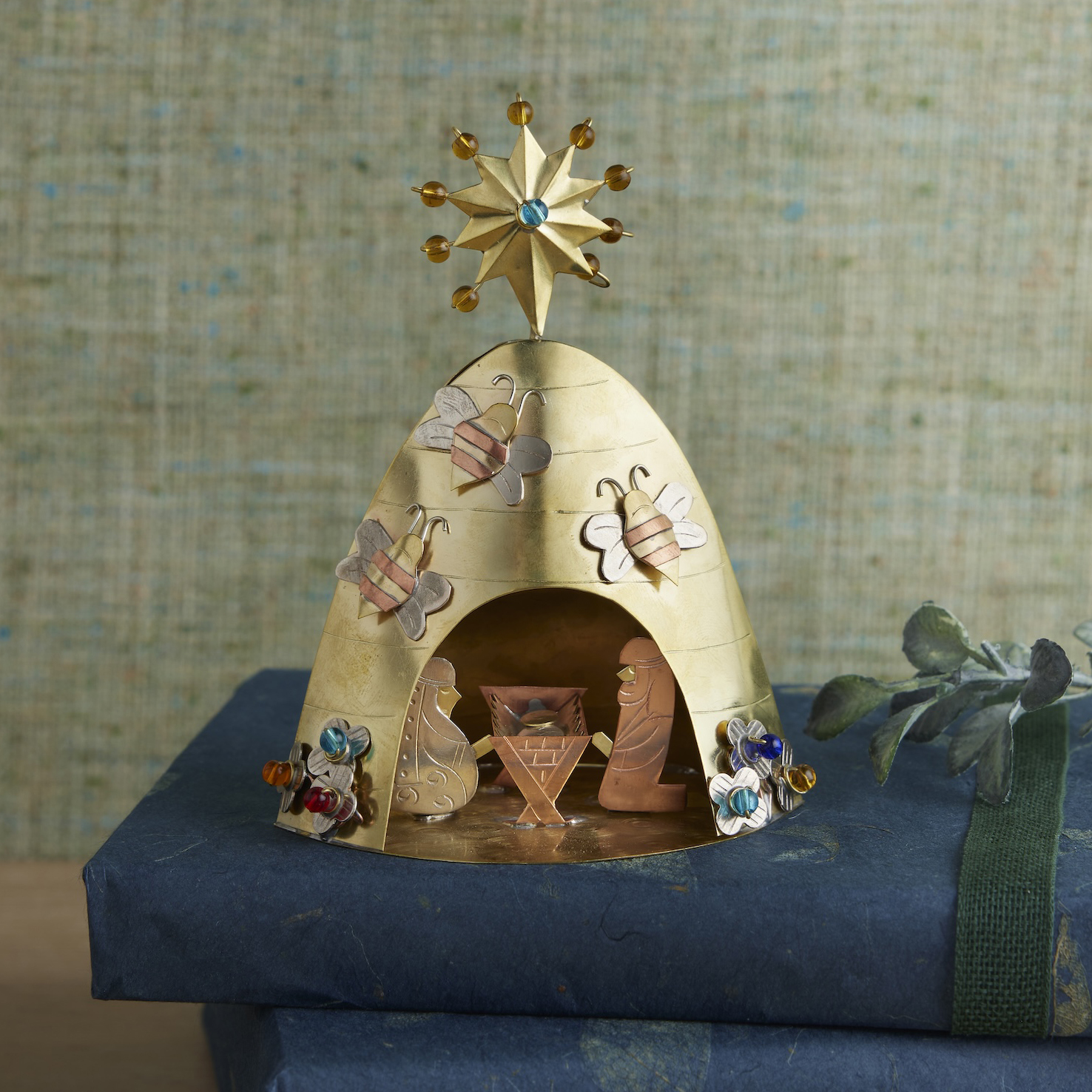 Thai Holy Family Beehive Aluminum Nativity, , large