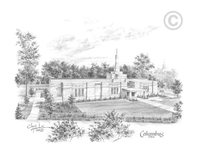 Columbus Ohio Temple Sketch 8x10 Matted Print, , large image number 0