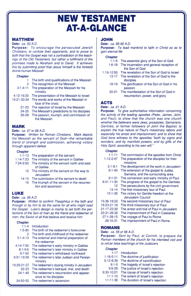 New Testament At A Glance Pamphlet