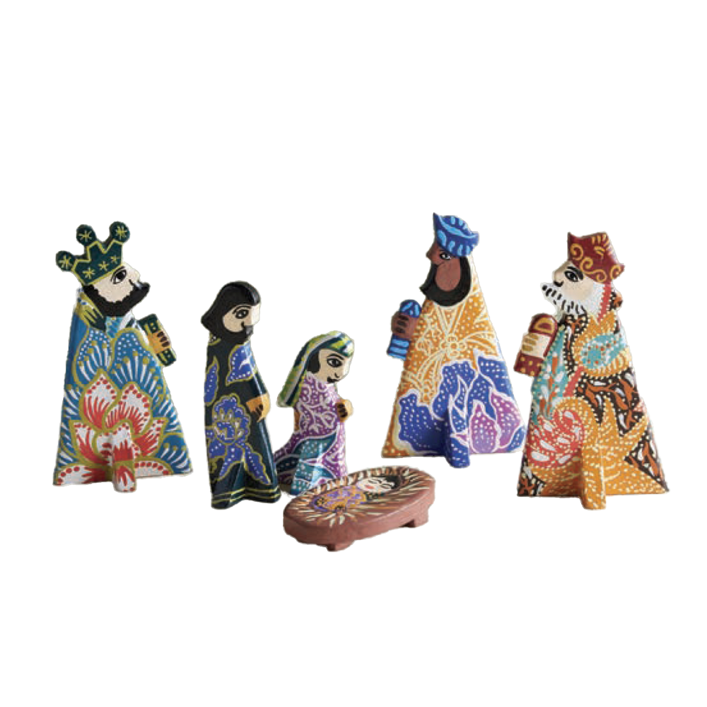 Indonesian Painted Wood Nativity