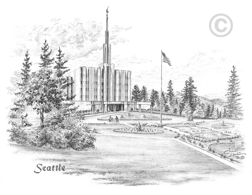 Seattle Temple Sketch 11x14 Print, , large image number 0