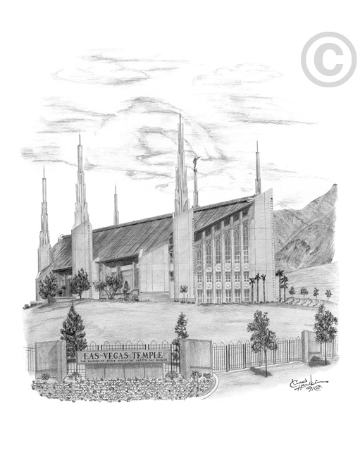 Las Vegas Temple Sketch (5x7 Print), , large image number 0