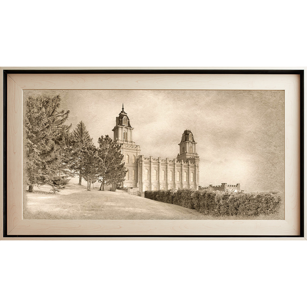 Manti Temple Framed Art, Light Wood (22x39 Textured Paper), , large image number 0