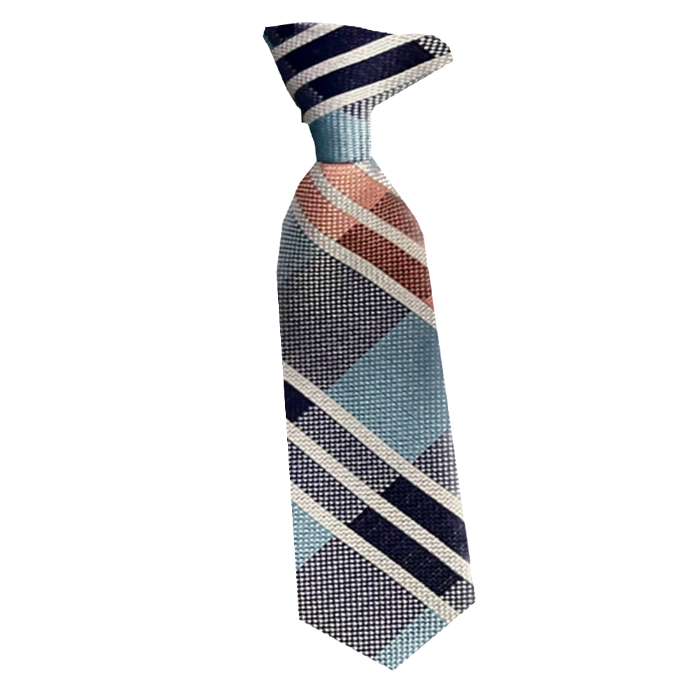 Infant Aqua/Navy Clip-On Plaid Necktie