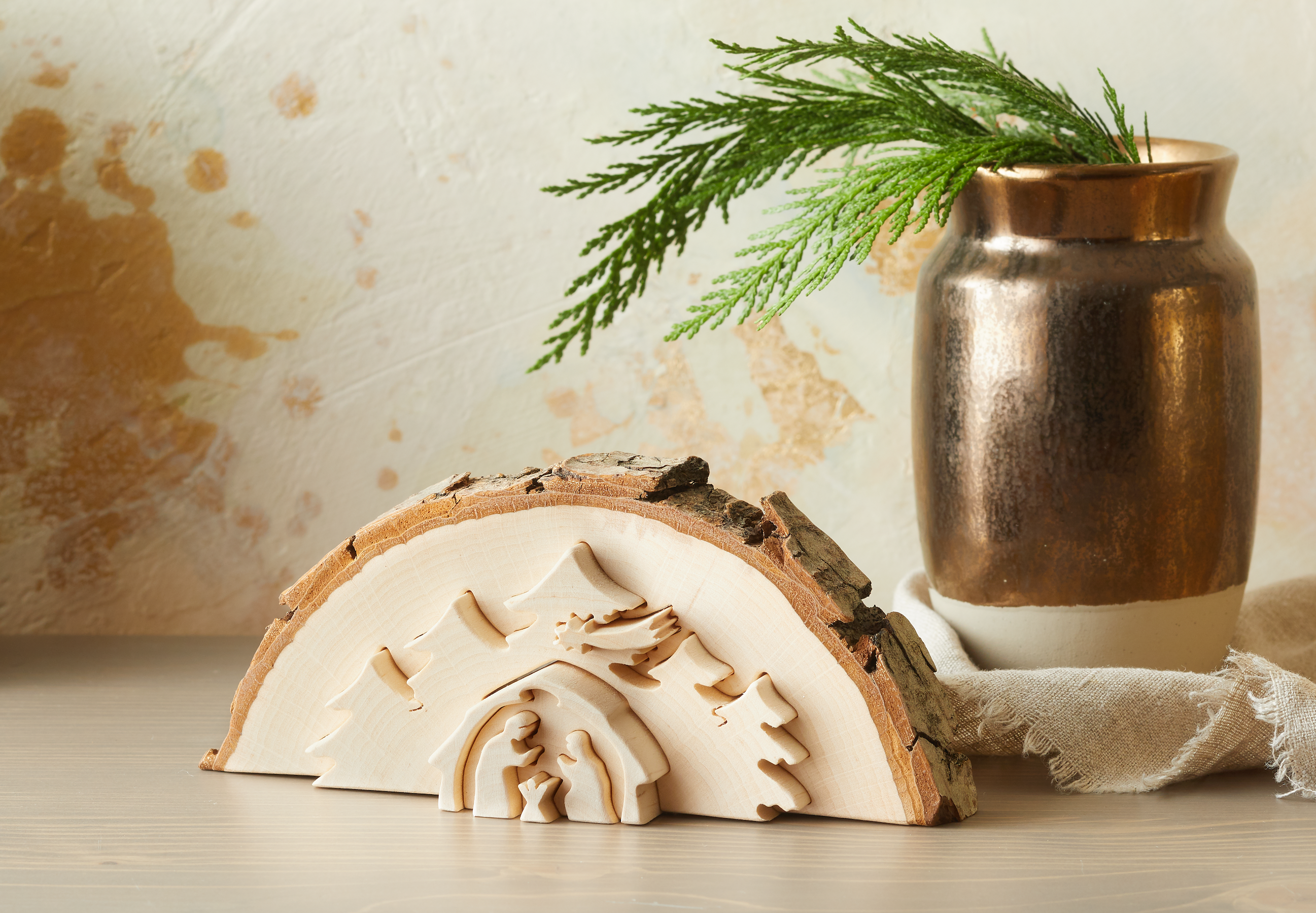 Italian Wood Nativity Disc, , large image number 1