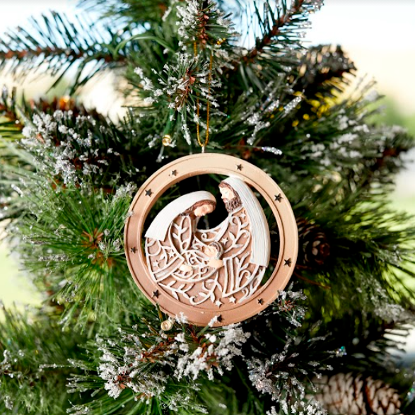 Holy Family Scroll with Stars Ornament, , large