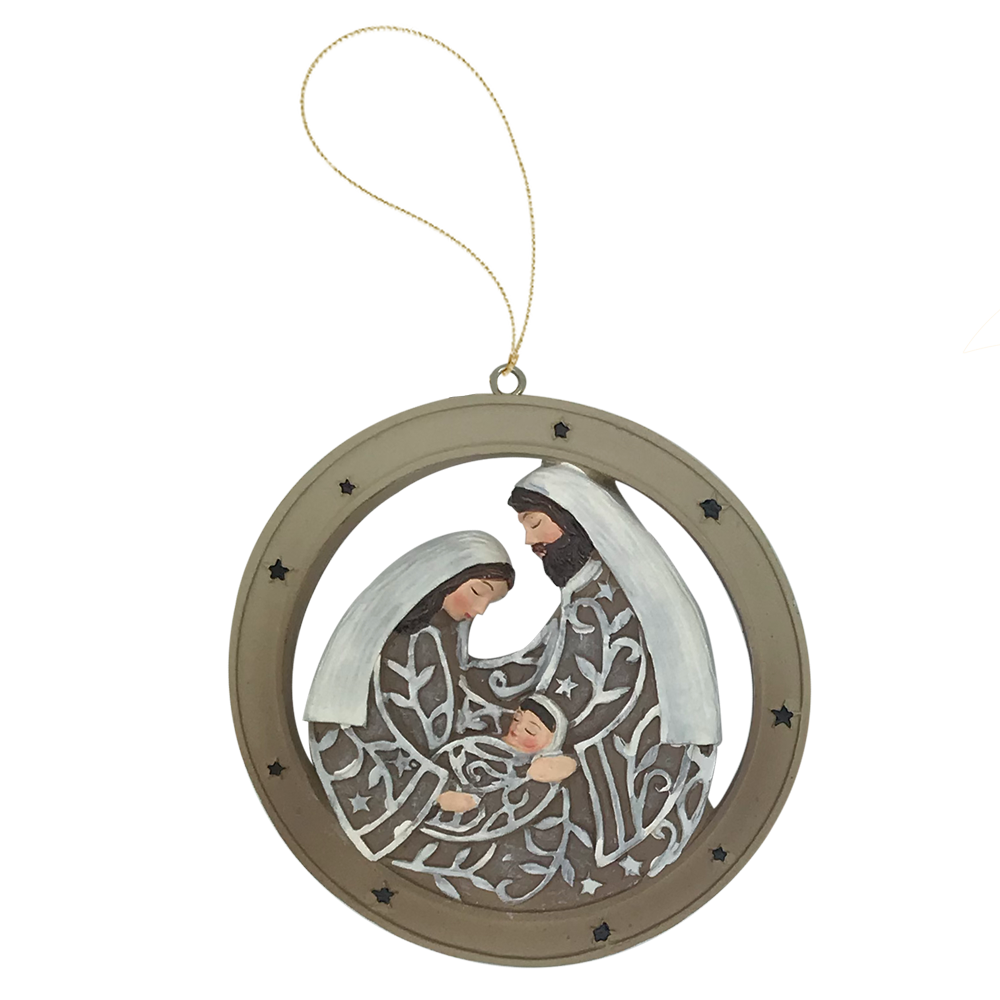 Holy Family Scroll with Stars Ornament