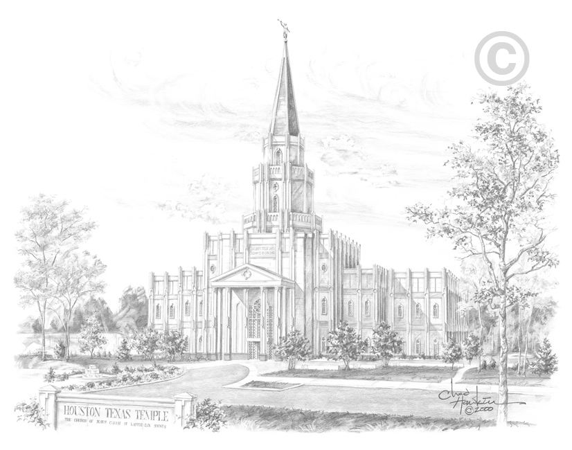 Houston Temple Sketch 5x7 Print, , large image number 0