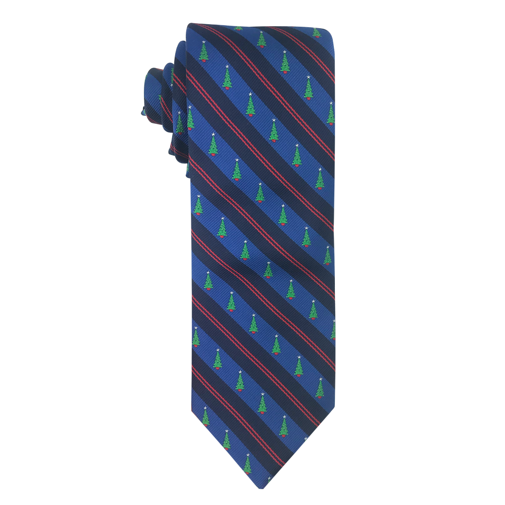 Blue Diagonal Stripe with Christmas Trees Necktie, , large image number 0