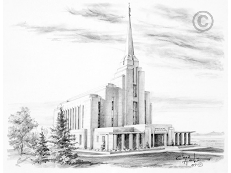 Rexburg Idaho Temple (5x7 Sketch), , large image number 0