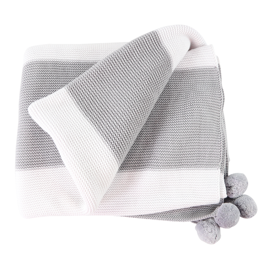 Stripe Throw with Pom Poms, , large image number 0