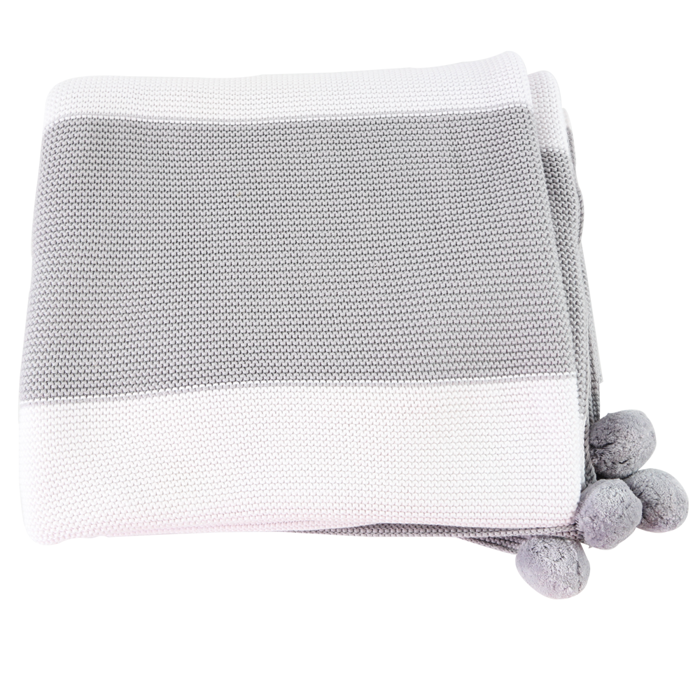 Stripe Throw with Pom Poms, , large image number 1